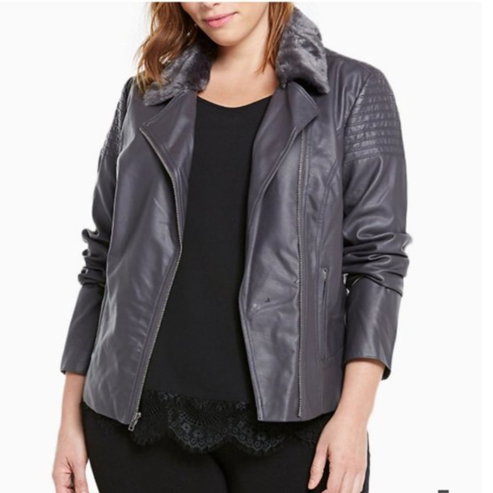 Torrid Lace Up Back Faux Fur Collar Moto Jacket 4X
